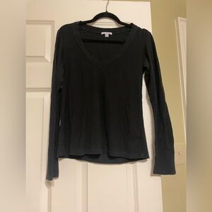 James Perse Charcoal V-Neck Long Sleeve Blouse